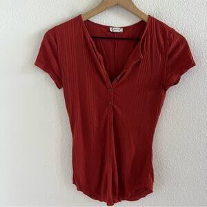 Free People Intimately Lightweight Front Button Ribbed Tee Baby T-Shirt XS